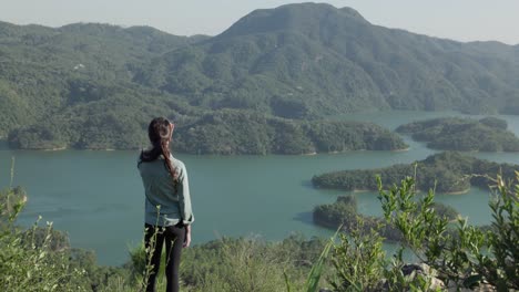 vista trasera de una mujer disfrutando del paisaje marítimo