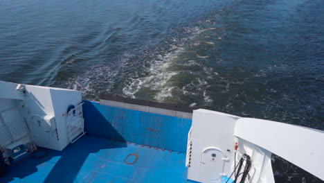 slow motion view from stern of ferry