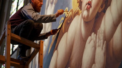 restoring a renaissance fresco in a cathedral