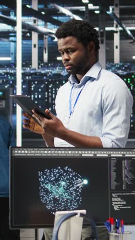 vertical video data center technician uses node tree programming to identify performance issues