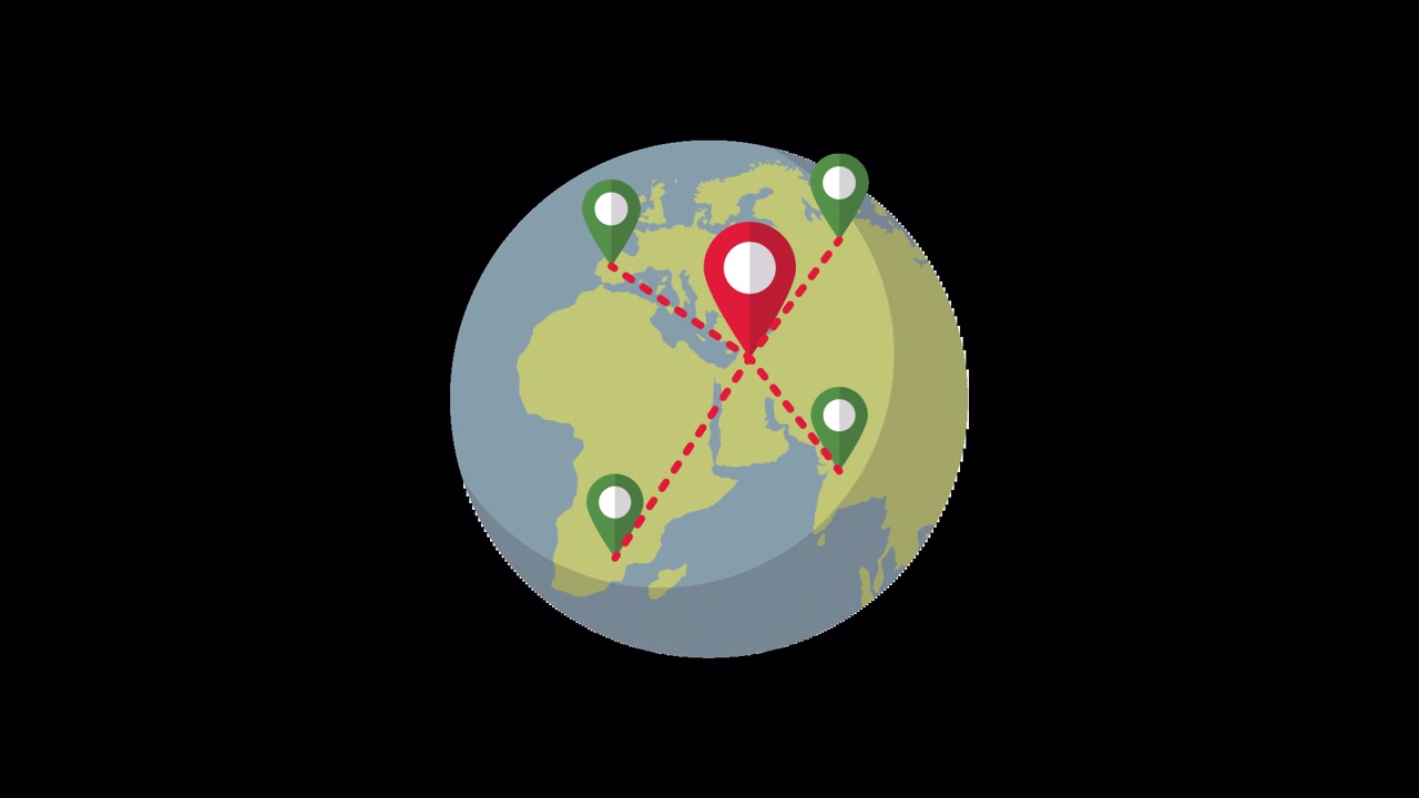 Animated Globe with Location Pins and Connecting Routes