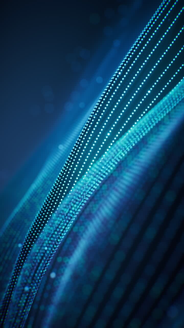 Linee curve fluide e sfondo di particelle, rendering in 3D