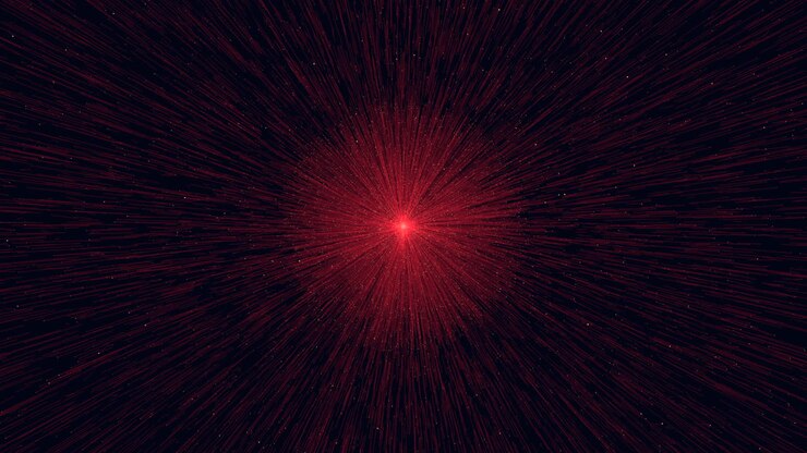Bold red light shines amidst swirling chaos, creating a striking visual impact