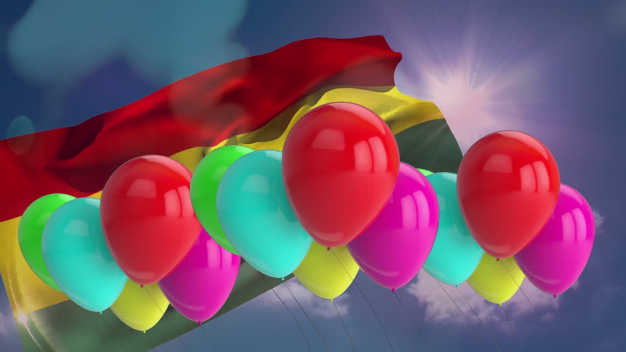 animación de globos y luces sobre la bandera de ghana