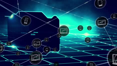 animation of network of connections with icons over smoke