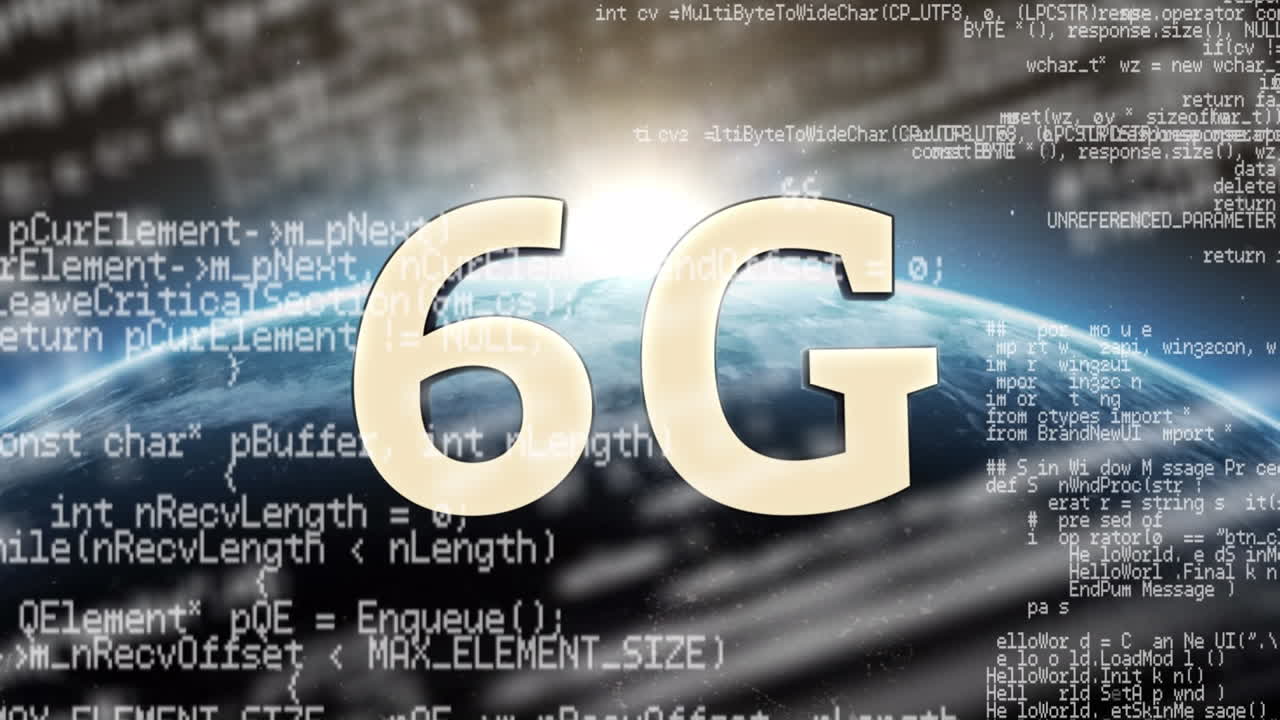 animación de texto de 6g sobre el globo