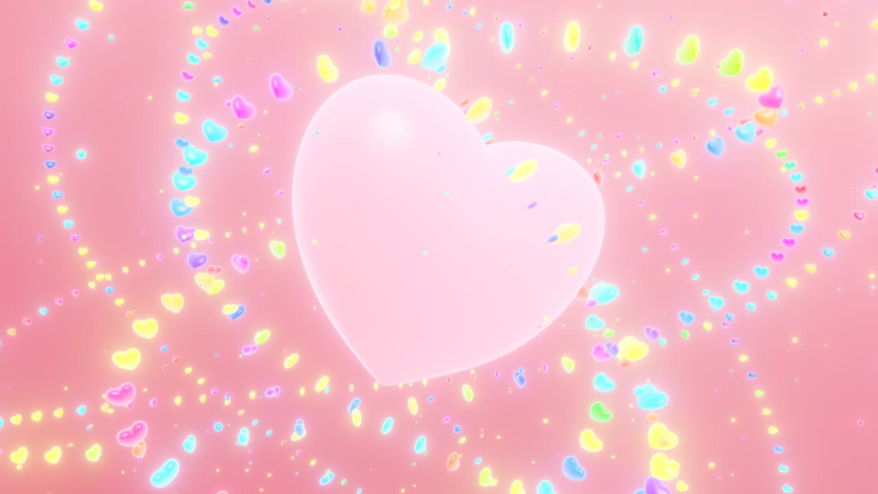 미니 레인보우 하트 링을 가진 멋진 회전하는 심장 박동 - 4k 원활한 vj 루프 모션 배경 애니메이션