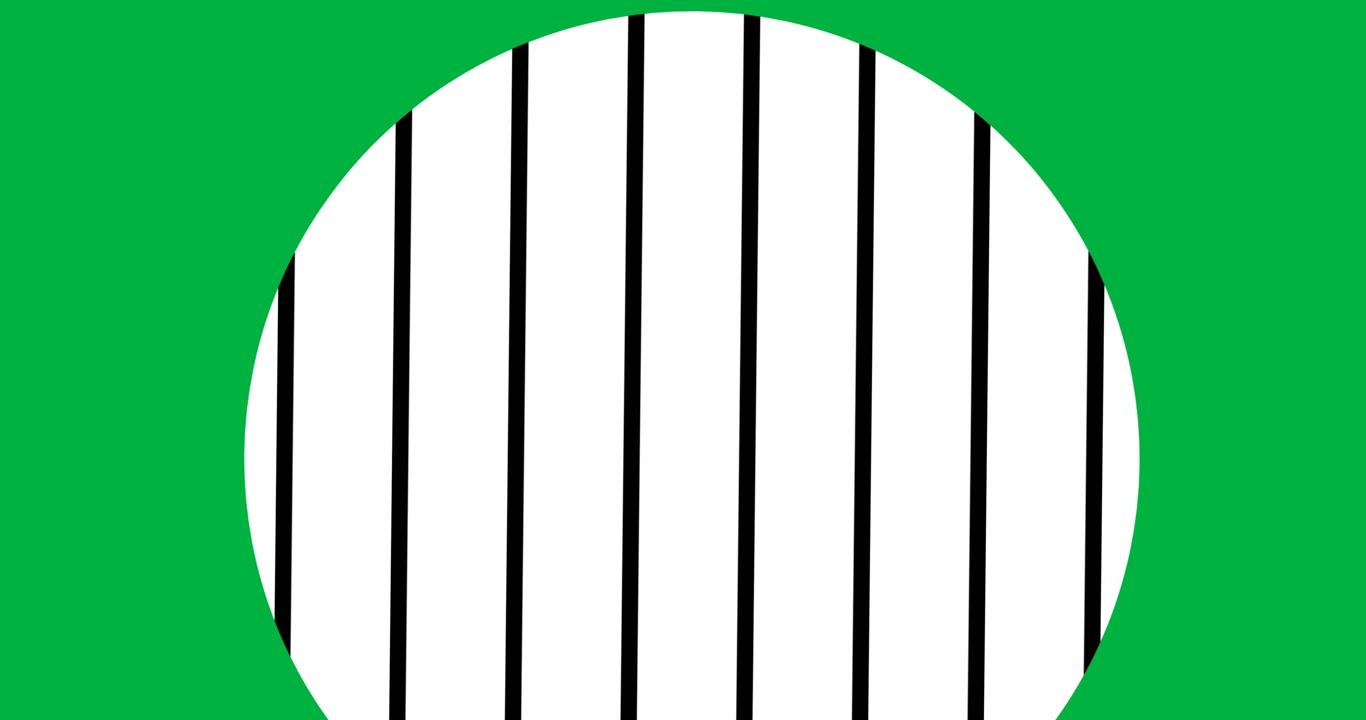 Digital animation of striped round banner design rotating with copy space on black background