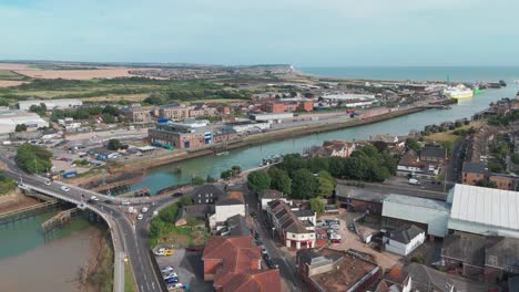 aerial view of newhaven coastal town and port
