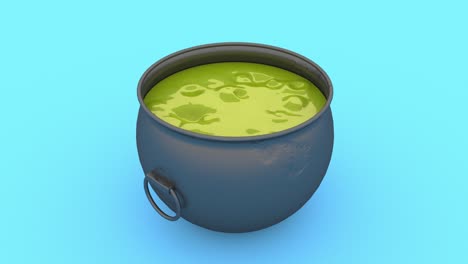 3d witch cauldron with boiling magic potion