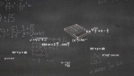 Animation-of-school-icons-over-mathematical-equations-on-grey-background