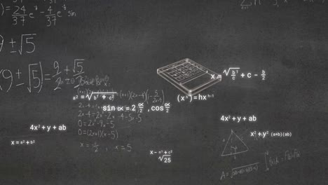 animación de iconos escolares sobre ecuaciones matemáticas en fondo gris