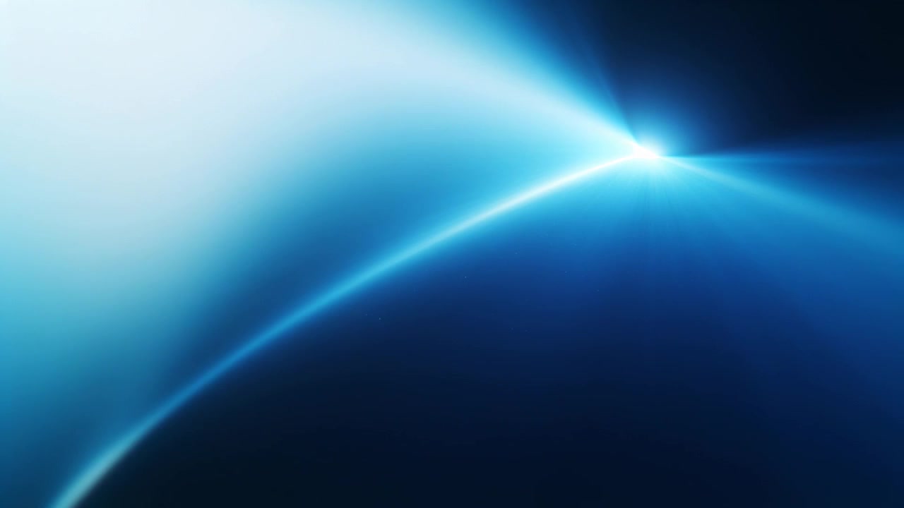 Bagliore che sorge a destra, forma blu che affina un raggio diagonale e forma un arco in gradiente, creando uno spostamento.