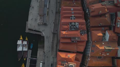 aerial top view of cais da ribeira, porto oldtown quay, portugal