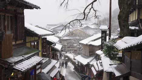 kiyomizu-zaka in the snow, kyoto old traditional town in japanese winter