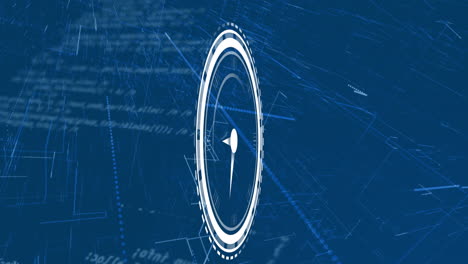 animación del icono del reloj, los rastros de luz y el procesamiento de datos contra un fondo azul