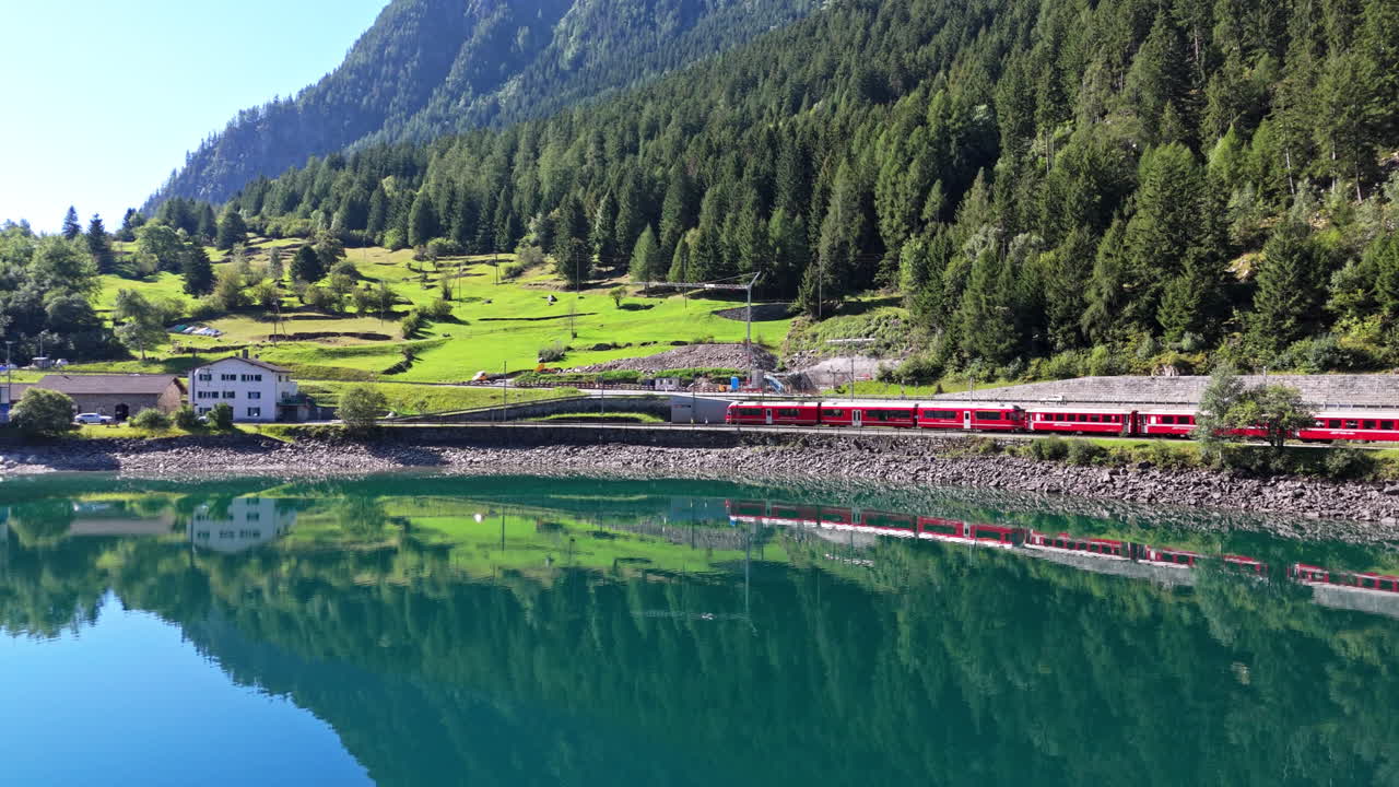 Scenic Mountain Landscape with Train and Lake Reflection