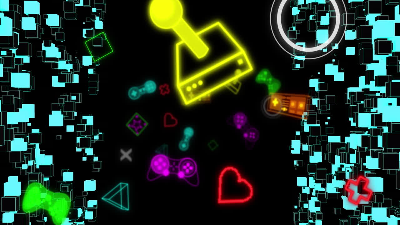 연결 네트워크와 함께 비디오 게임 아이콘의 애니메이션