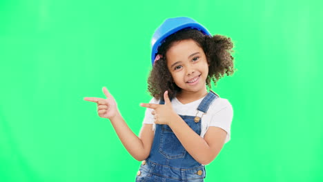 kids, construction and a girl on a green screen