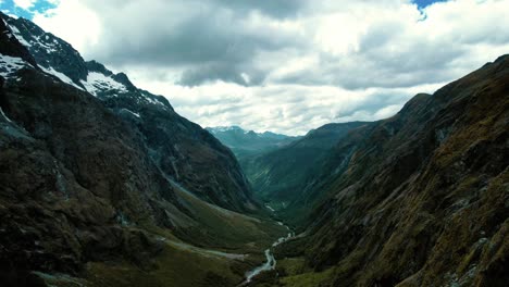 New-Zealand-Milford-Sound-Aerial-Drone-view-of-V-Shaped-Mountain-Valley-1