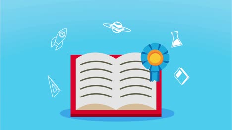 school book with medal animation