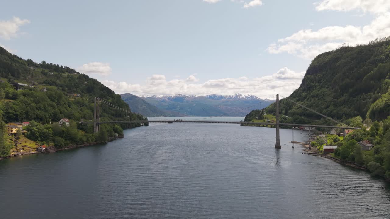 Fykesundbrua - Fyksesund Bridge Over The Fjord In Vestland, Norway. - aerial shot