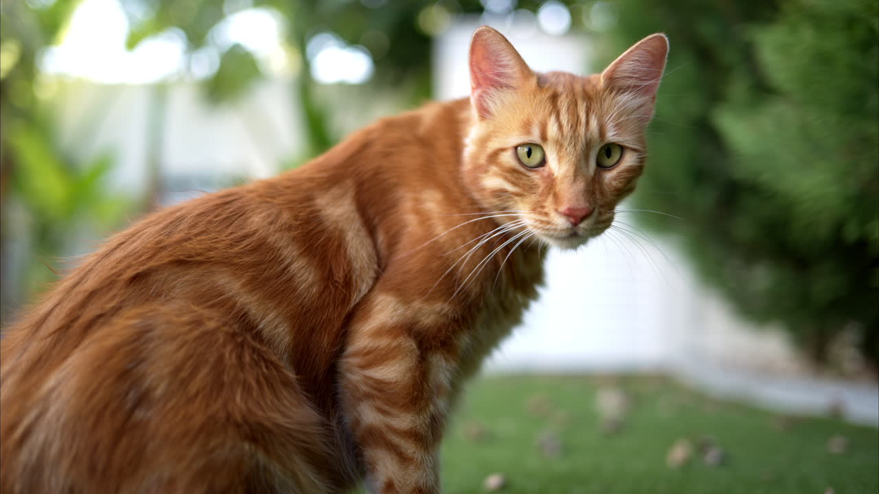 Gatto rosso fuori vicino a una piscina a Cipro
