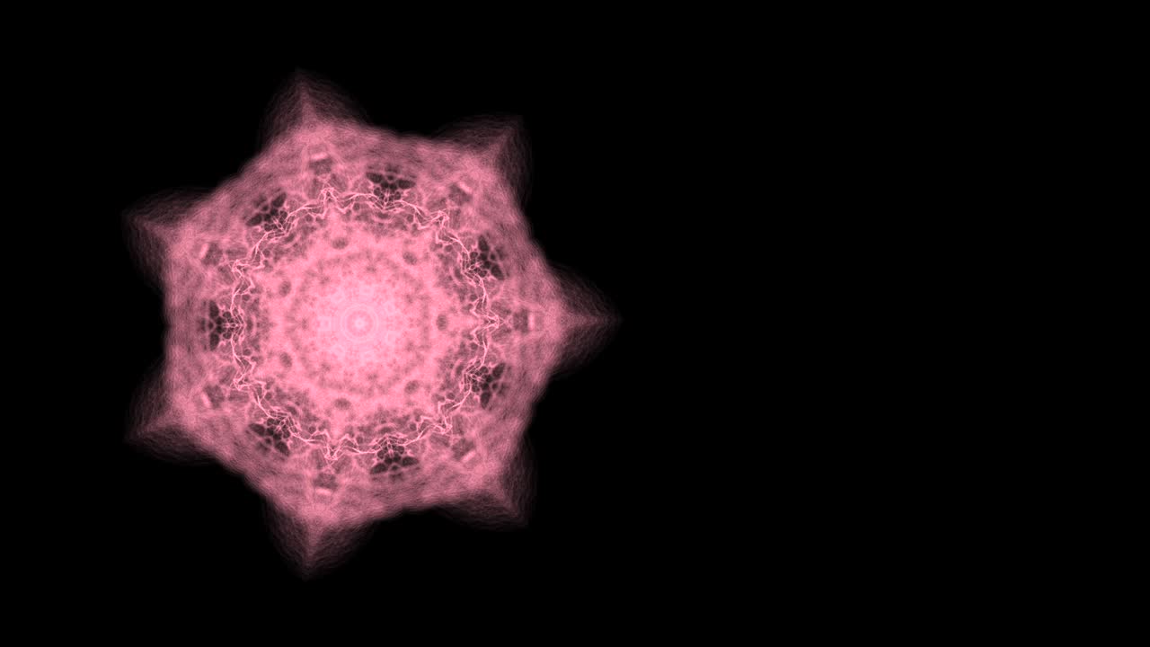 patrón simétrico que se parece a la tela de comer o a una flor que se extiende y se estrecha sobre un fondo negro.