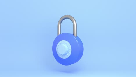 3d pastel blue padlock opening and combination unlocking