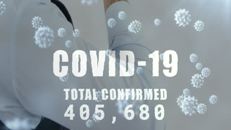 전체 확진자 수 증가와 함께 covid-19 텍스트의 디지털 복합 비디오