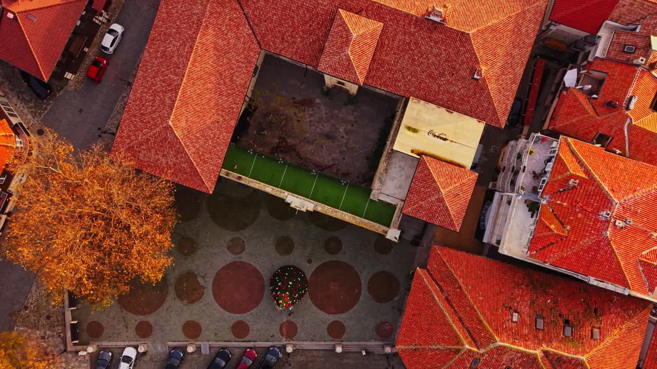 View of Nesebar's historic architecture from above with colorful rooftops