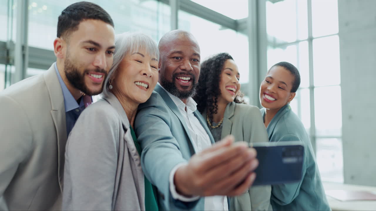 Diversity, selfie and teamwork with business