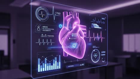 a futuristic visualization of heart health monitoring with advanced data analytics and cardiovascular insights for better medical assessments and patient care