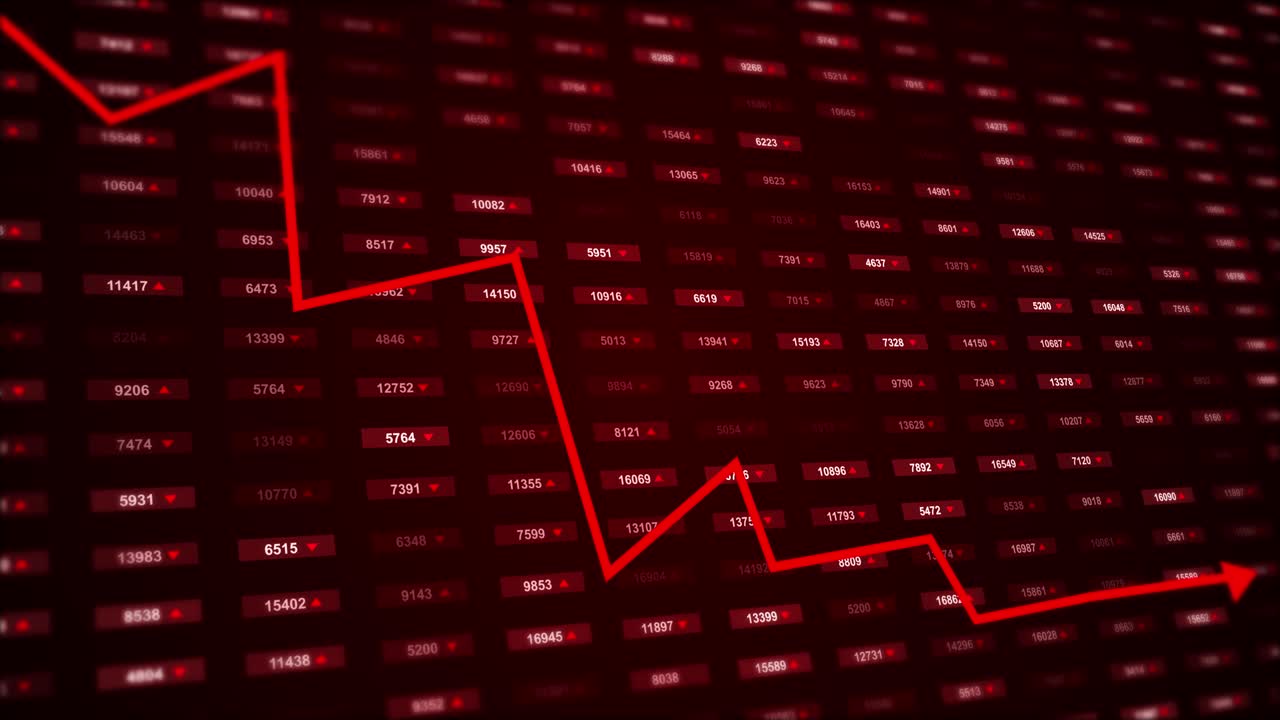 Decreasing trend red line graph background red line showing stock market stagnation recession or