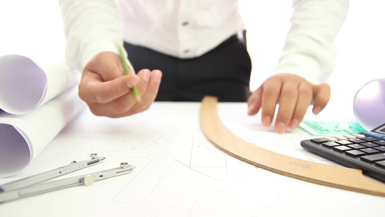 arquitecto dibuja líneas para el proyecto del plan