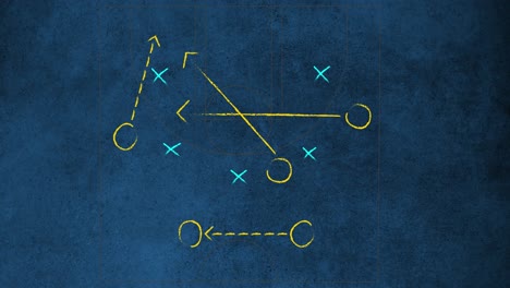 animación del plan de estrategia del juego de fútbol contra un fondo azul texturizado.