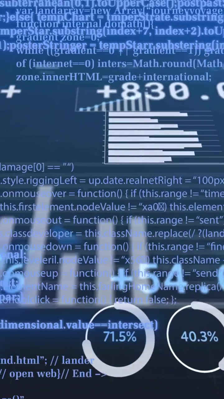 Animation of financial data processing over black background