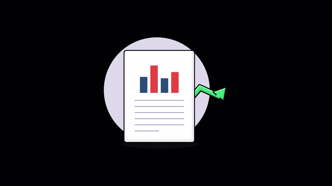 Animated Document with Bar Chart and Rising Growth Arrow