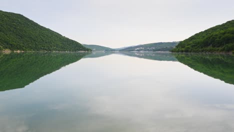 mountain lake in summer morning.