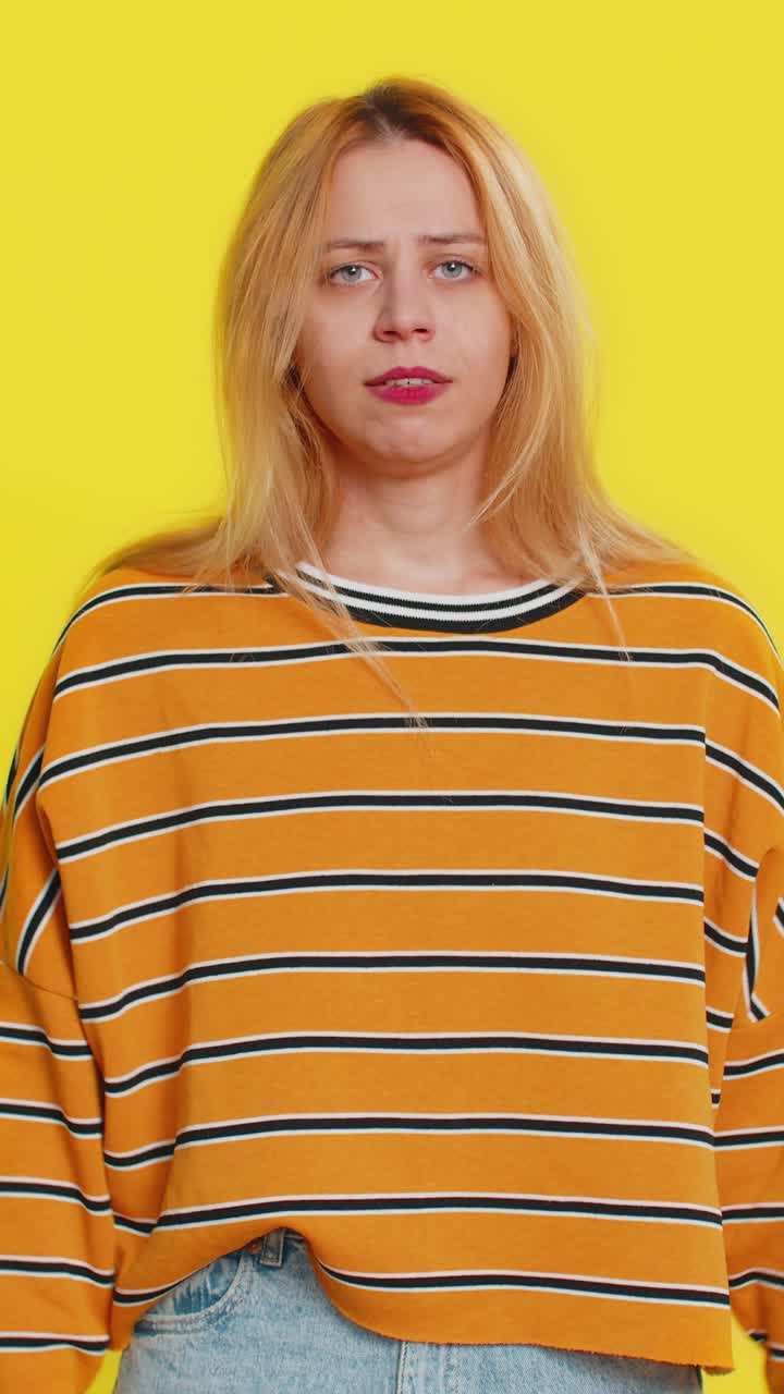 Sad young woman loses becoming surprised by lottery results bad fortune loss unlucky fortune news