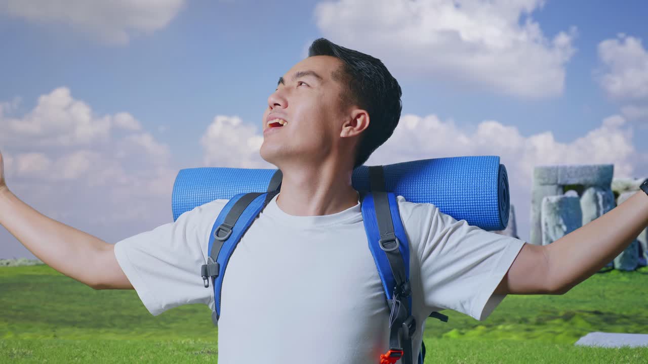 Happy Traveler at Stonehenge