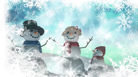 Snow-falling-and-snowmen-on-blue-background