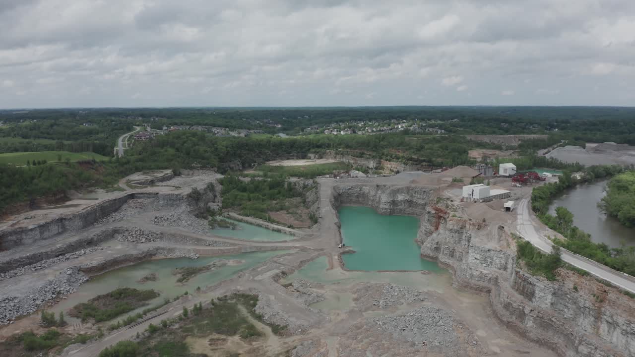 Drone flies over a quarry in the Midwestern USA