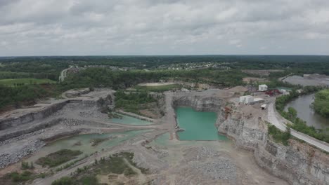 drone flies over a quarry in the midwestern usa