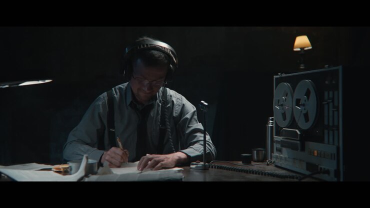 An intelligence officer listens to the wiretap recordings