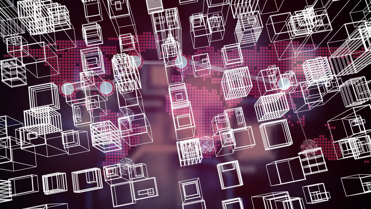animación de la ciudad digital moviéndose sobre el mapa del mundo y la red de conexiones