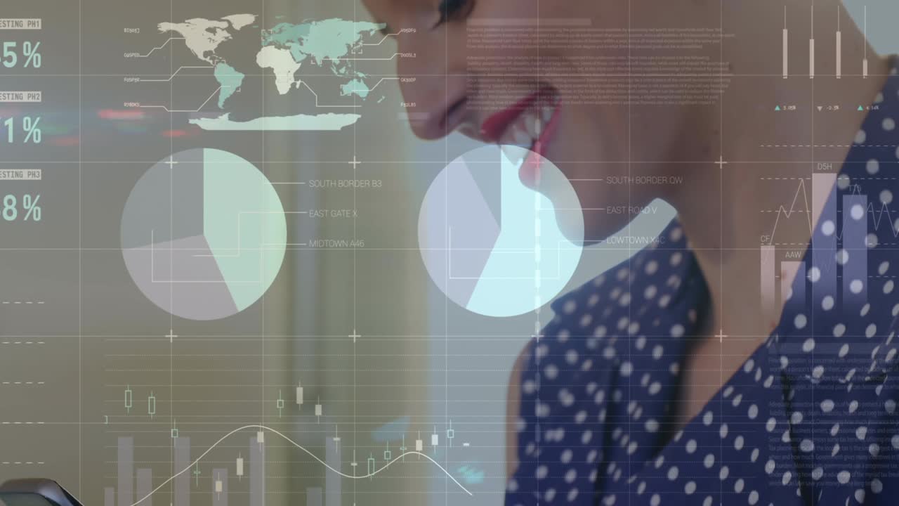 animación de estadísticas y procesamiento de datos sobre mujeres de negocios que usan teléfonos inteligentes