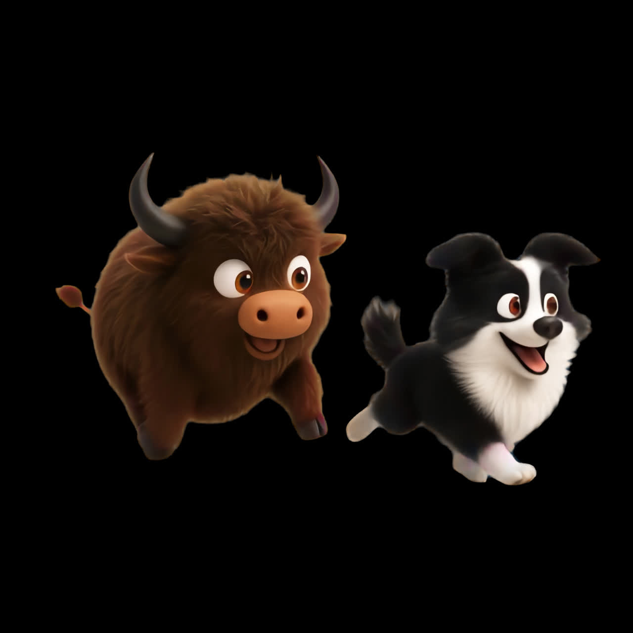 Animated friends joyful interaction animation isolated asset, transparent 4K video, alpha channel