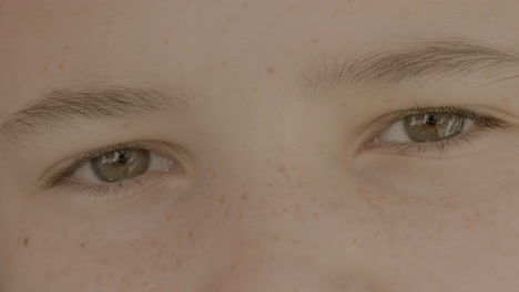 primer plano de los bonitos ojos marrones de una linda jovencita mirando a la cámara
