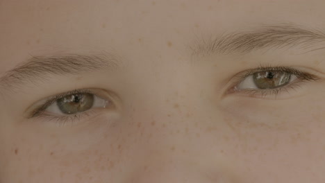 closeup on pretty brown eyes of a cute teen girl gazing into camera